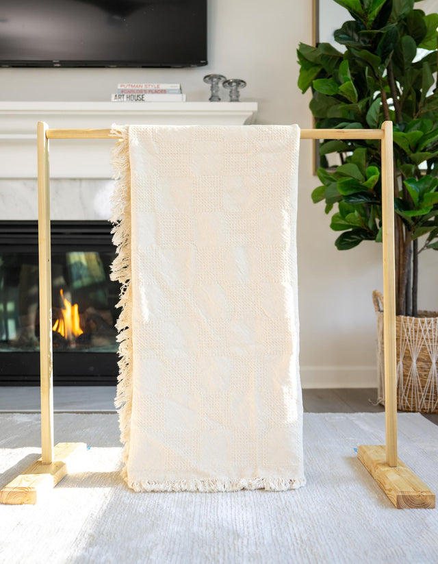 Tan 4' 6 x 6' Throw Blanket Rectangle Area Rug 100% Cotton Washable Cozy Soft Warm Room Decor Accent Made In USA