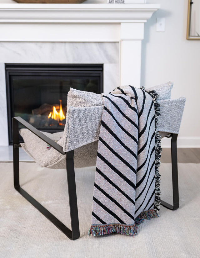 Black and White 4' 6 x 6' Throw Blanket Rectangle Area Rug 100% Cotton Washable Cozy Soft Warm Room Decor Accent Made In USA