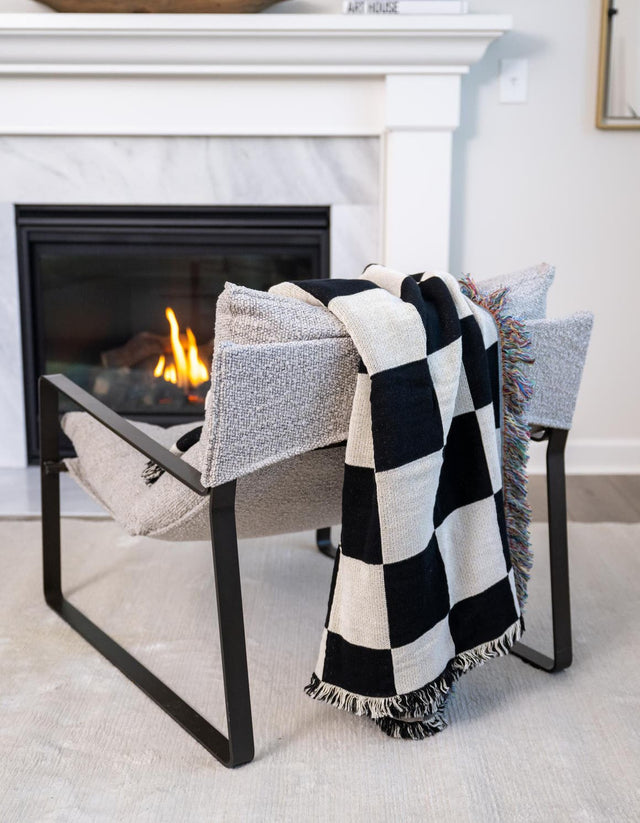 Black and White 4' 6 x 6' Throw Blanket Rectangle Area Rug 100% Cotton Washable Cozy Soft Warm Room Decor Accent Made In USA