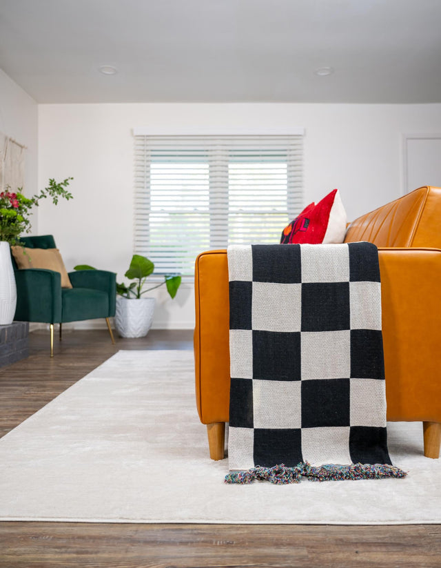 Black and White 4' 6 x 6' Throw Blanket Rectangle Area Rug 100% Cotton Washable Cozy Soft Warm Room Decor Accent Made In USA