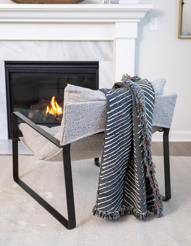 Black and White 4' 6 x 6' Throw Blanket Rectangle Area Rug 100% Cotton Washable Cozy Soft Warm Room Decor Accent Made In USA