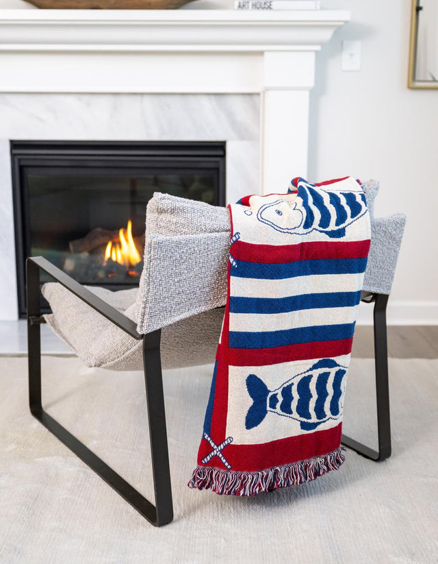 Red and Blue 4' 1 x 5' 9 Throw Blanket Rectangle Area Rug 100% Cotton Washable Cozy Soft Warm Room Decor Accent Made In USA