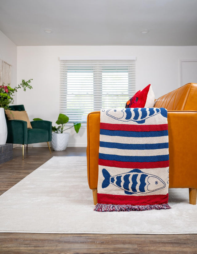 Red and Blue 4' 1 x 5' 9 Throw Blanket Rectangle Area Rug 100% Cotton Washable Cozy Soft Warm Room Decor Accent Made In USA