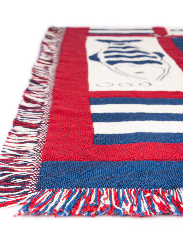 Red and Blue 4' 1 x 5' 9 Throw Blanket Rectangle Area Rug 100% Cotton Washable Cozy Soft Warm Room Decor Accent Made In USA