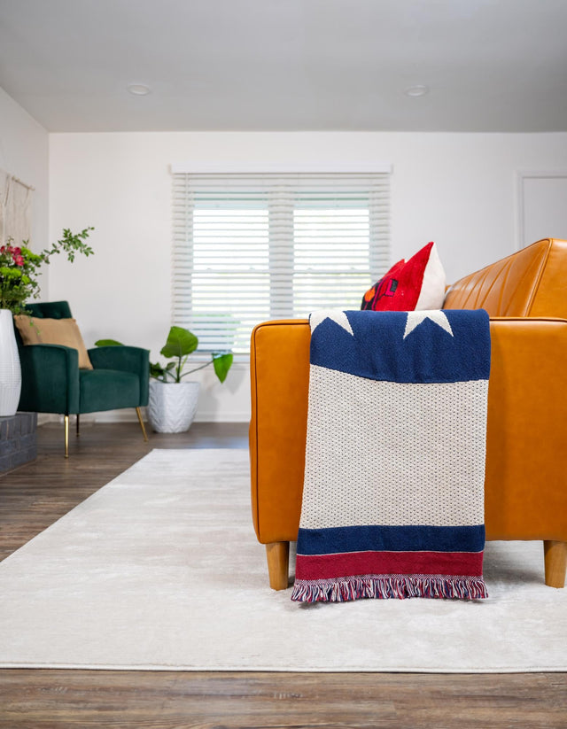 Red and Blue 4' 6 x 6' Throw Blanket Rectangle Area Rug 100% Cotton Washable Cozy Soft Warm Room Decor Accent Made In USA