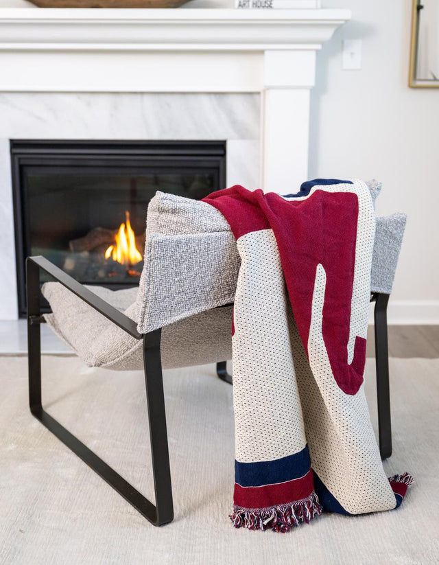 Red and Blue 4' 1 x 5' 9 Throw Blanket Rectangle Area Rug 100% Cotton Washable Cozy Soft Warm Room Decor Accent Made In USA