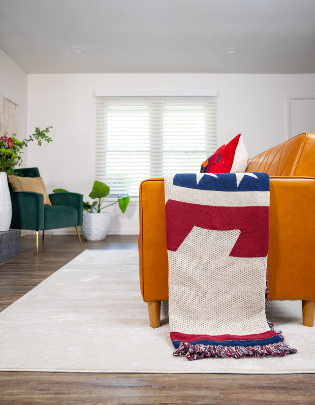 Red and Blue 4' 1 x 5' 9 Throw Blanket Rectangle Area Rug 100% Cotton Washable Cozy Soft Warm Room Decor Accent Made In USA