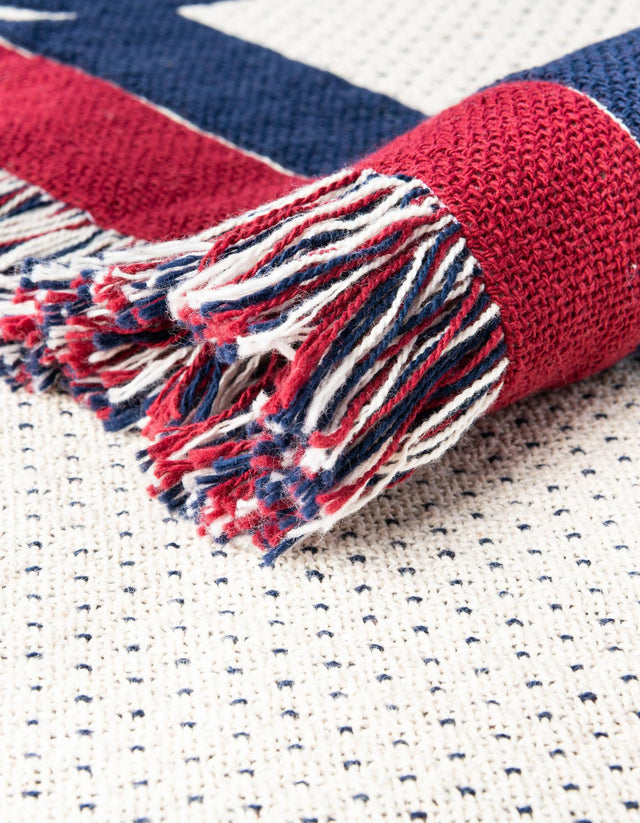 Red and Blue 4' 1 x 5' 9 Throw Blanket Rectangle Area Rug 100% Cotton Washable Cozy Soft Warm Room Decor Accent Made In USA