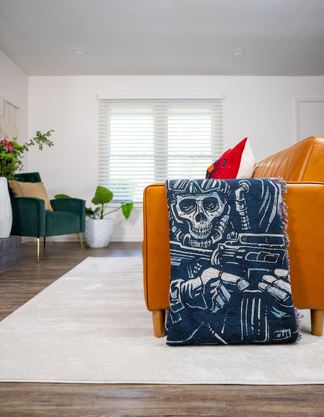 Red and Blue 4' 6 x 6' Throw Blanket Rectangle Area Rug 100% Cotton Washable Cozy Soft Warm Room Decor Accent Made In USA