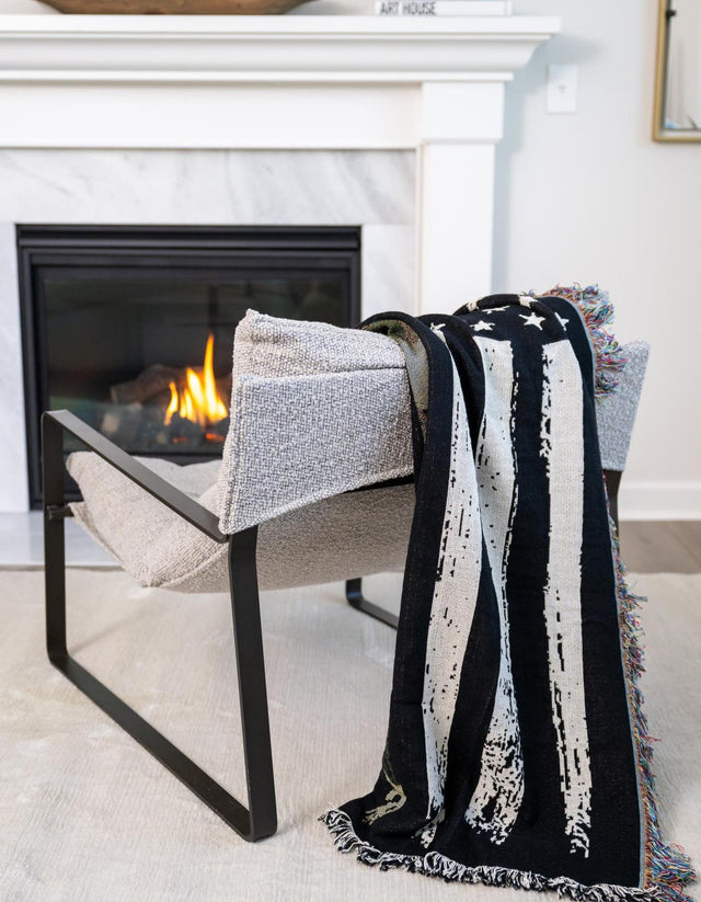 Black and White 4' 6 x 6' Throw Blanket Rectangle Area Rug 100% Cotton Washable Cozy Soft Warm Room Decor Accent Made In USA