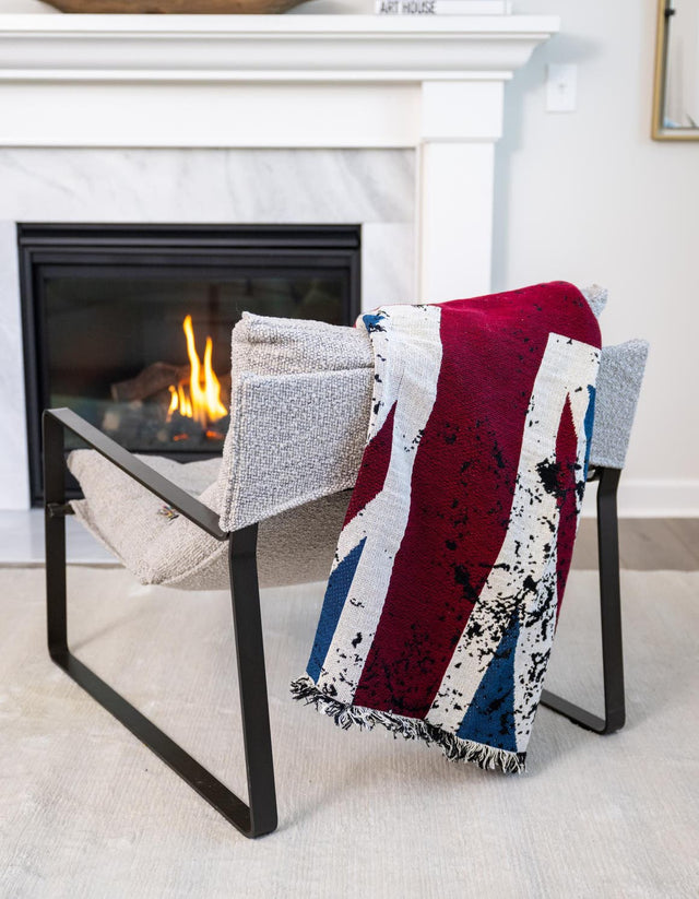 Red and Blue 4' 6 x 6' Throw Blanket Rectangle Area Rug 100% Cotton Washable Cozy Soft Warm Room Decor Accent Made In USA