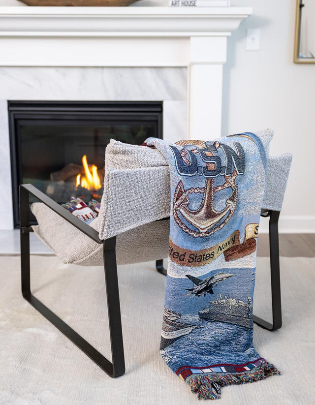 Blue 4' 6 x 6' Throw Blanket Rectangle Area Rug 100% Cotton Washable Cozy Soft Warm Room Decor Accent Made In USA