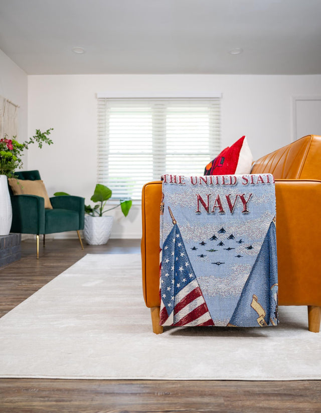 Blue 4' 6 x 6' Throw Blanket Rectangle Area Rug 100% Cotton Washable Cozy Soft Warm Room Decor Accent Made In USA