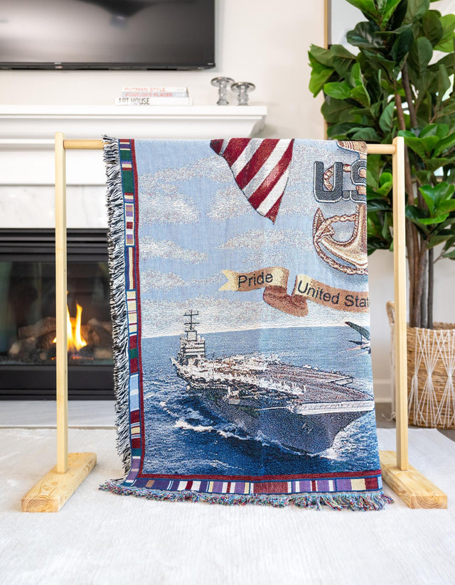 Blue 4' 6 x 6' Throw Blanket Rectangle Area Rug 100% Cotton Washable Cozy Soft Warm Room Decor Accent Made In USA