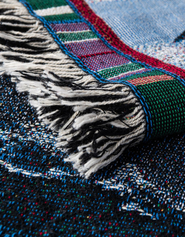 Blue 4' 6 x 6' Throw Blanket Rectangle Area Rug 100% Cotton Washable Cozy Soft Warm Room Decor Accent Made In USA