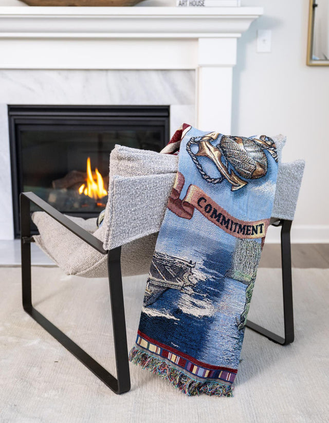 Blue 4' 6 x 6' Throw Blanket Rectangle Area Rug 100% Cotton Washable Cozy Soft Warm Room Decor Accent Made In USA