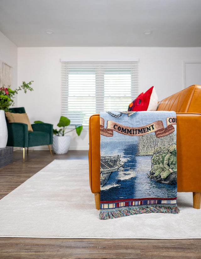 Blue 4' 6 x 6' Throw Blanket Rectangle Area Rug 100% Cotton Washable Cozy Soft Warm Room Decor Accent Made In USA