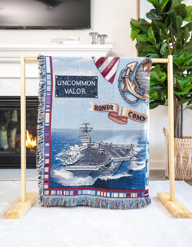 Blue 4' 6 x 6' Throw Blanket Rectangle Area Rug 100% Cotton Washable Cozy Soft Warm Room Decor Accent Made In USA