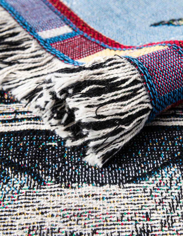 Blue 4' 6 x 6' Throw Blanket Rectangle Area Rug 100% Cotton Washable Cozy Soft Warm Room Decor Accent Made In USA