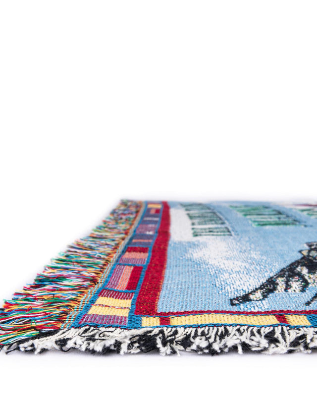 Blue 4' 6 x 6' Throw Blanket Rectangle Area Rug 100% Cotton Washable Cozy Soft Warm Room Decor Accent Made In USA