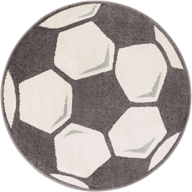 Black and White 4' 1 x 4' 1 Whimsy Kids Round Area Rug for Baby Nursery, Toddler Playroom, Bedrooms Playful Fun Design Easy Clean Carpet for Sale at Rug Engine