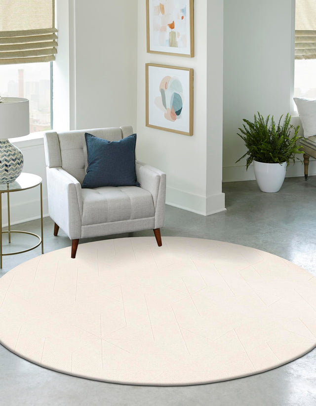 Pearl Ivory 7' 10 x 7' 10 WoolCraft Geometric Round Area Rug Hand Tufted Premium 100% Wool With Cotton Backing Luxury Carpet for Sale at Rug Engine