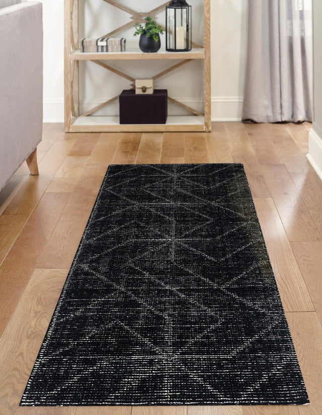 Jet Black 2' x 6' 1 WoolCraft Geometric Runner Area Rug Hand Tufted Premium 100% Wool With Cotton Backing Luxury Carpet for Sale at Rug Engine