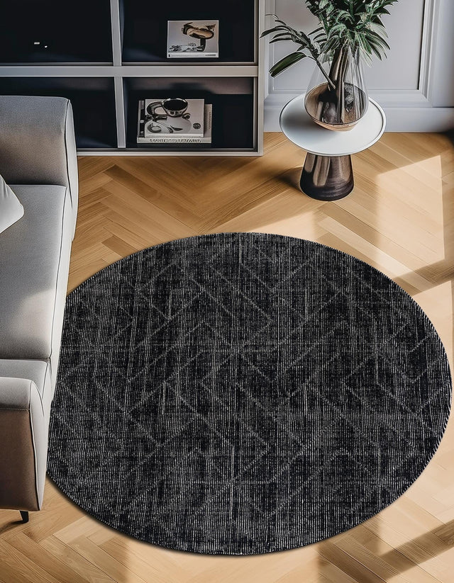 Jet Black 7' 10 x 7' 10 WoolCraft Geometric Round Area Rug Hand Tufted Premium 100% Wool With Cotton Backing Luxury Carpet for Sale at Rug Engine