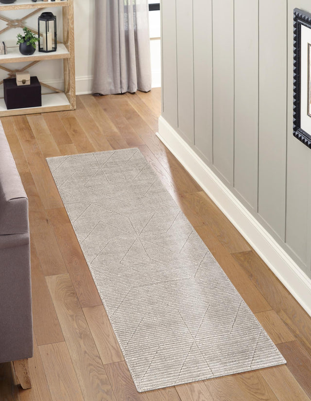 Steel gray 2' x 6' 1 WoolCraft Geometric Runner Area Rug Hand Tufted Premium 100% Wool With Cotton Backing Luxury Carpet for Sale at Rug Engine