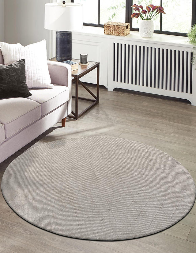 Steel gray 7' 10 x 7' 10 WoolCraft Geometric Round Area Rug Hand Tufted Premium 100% Wool With Cotton Backing Luxury Carpet for Sale at Rug Engine
