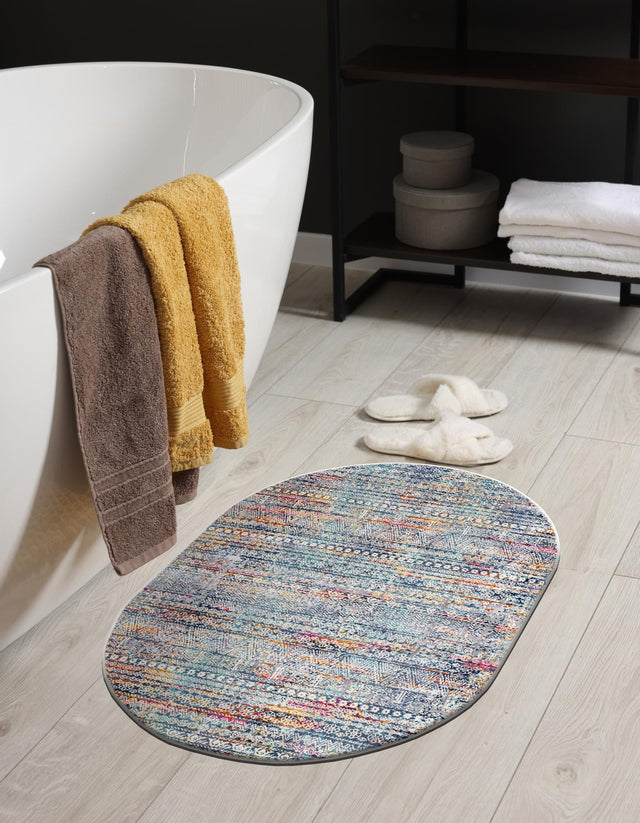 Multicolor 3' 7 x 5' 3 Malibu Oval Area Rug 70% Polypropylene & 30% Polyester Colorful Modern Carpet for Living, Dining, Office, Bedrooms for Sale at Rug Engine