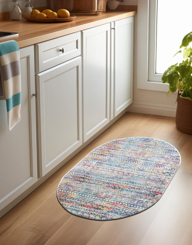 Multicolor 3' 7 x 5' 3 Malibu Oval Area Rug 70% Polypropylene & 30% Polyester Colorful Modern Carpet for Living, Dining, Office, Bedrooms for Sale at Rug Engine
