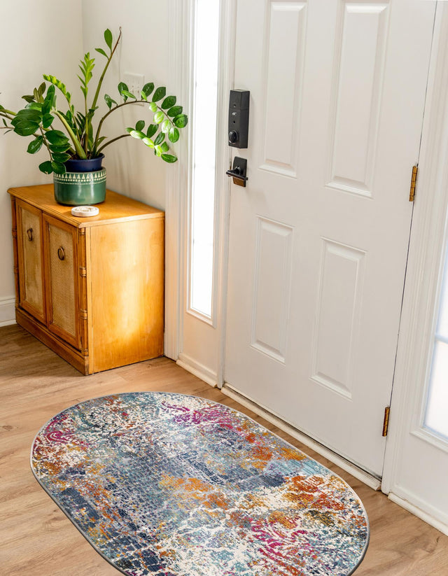 Multicolor 3' 7 x 5' 3 Malibu Oval Area Rug 70% Polypropylene & 30% Polyester Colorful Modern Carpet for Living, Dining, Office, Bedrooms for Sale at Rug Engine