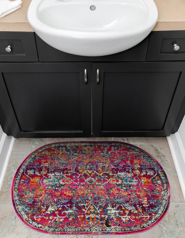 Fuchsia 3' 7 x 5' 3 Budapest Oval Area Rug 70% Polypropylene & 30% Polyester With Cotton Backing Traditional Classical Room Carpet for Sale at Rug Engine
