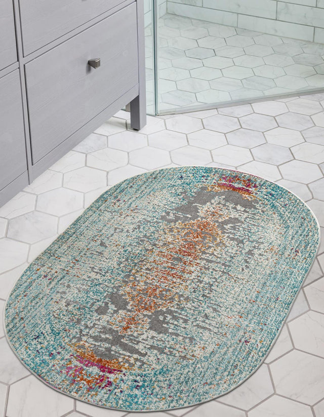 Blue 3' 7 x 5' 3 Budapest Oval Area Rug 70% Polypropylene & 30% Polyester With Cotton Backing Traditional Classical Room Carpet for Sale at Rug Engine