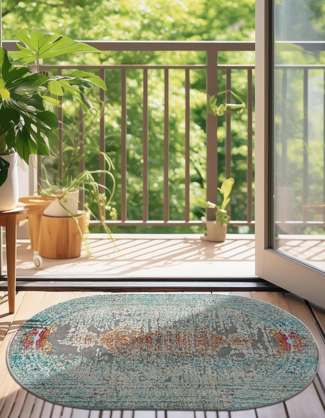 Blue 3' 7 x 5' 3 Budapest Oval Area Rug 70% Polypropylene & 30% Polyester With Cotton Backing Traditional Classical Room Carpet for Sale at Rug Engine