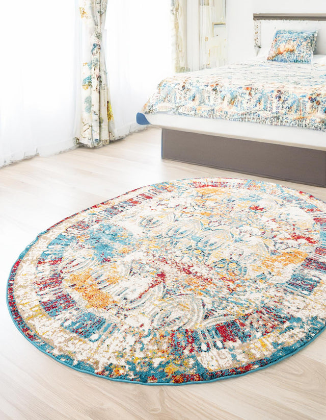 Multicolor 7' 10 x 10' Rosso Oval Area Rug Vintage Distressed Faded Traditional Design Carpet for Unique Home Interior Design for Sale at Rug Engine