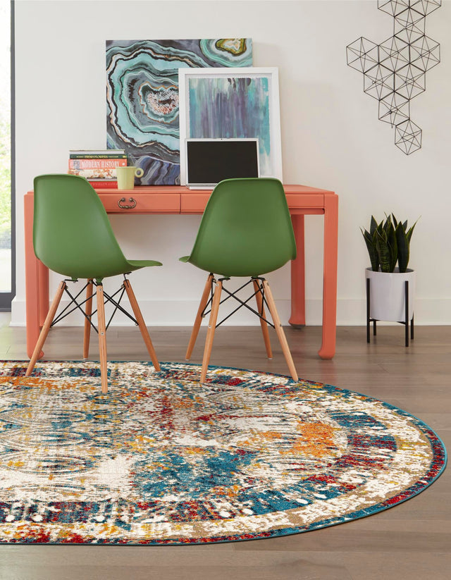 Multicolor 7' 10 x 10' Rosso Oval Area Rug Vintage Distressed Faded Traditional Design Carpet for Unique Home Interior Design for Sale at Rug Engine