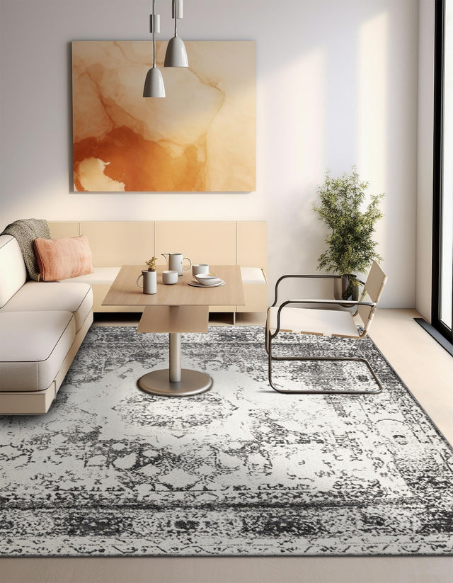 Gray 7' 10 x 7' 10 Rosso Square Area Rug Vintage Distressed Faded Traditional Design Carpet for Unique Home Interior Design for Sale at Rug Engine