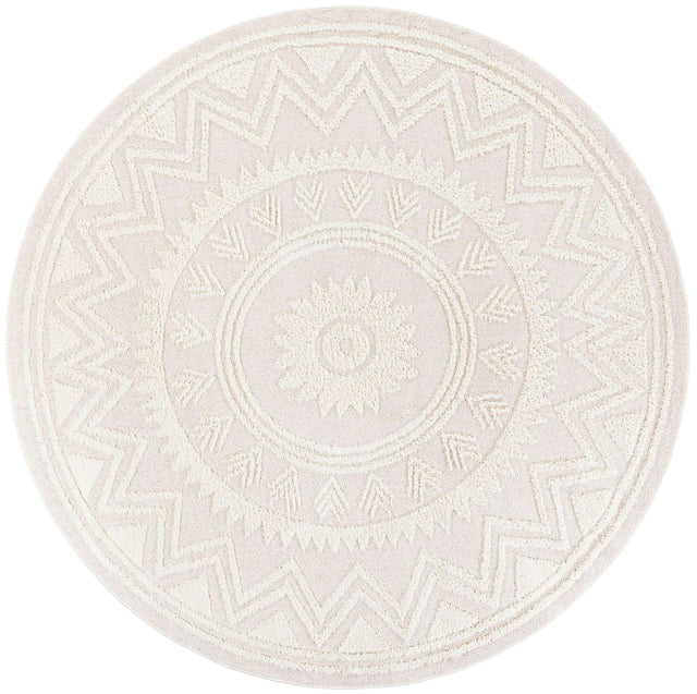 Ivory 10' x 10' Boho Round Area Rug 100% Polyester With Cotton Backing Geometric Modern Boho Bohemian Decor Carpet for Living Rooms Office Dining Kitchen Unique Interior Design for Sale at Rug Engine