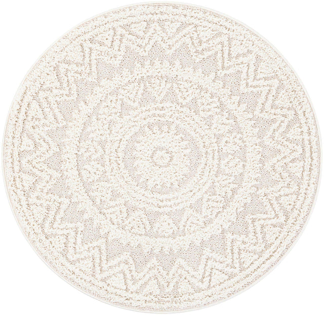 Ivory 4' 1 x 4' 1 Boho Round Area Rug 100% Polyester With Cotton Backing Geometric Modern Boho Bohemian Decor Carpet for Living Rooms Office Dining Kitchen Unique Interior Design for Sale at Rug Engine