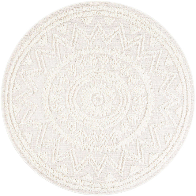 Ivory 6' 1 x 6' 1 Boho Round Area Rug 100% Polyester With Cotton Backing Geometric Modern Boho Bohemian Decor Carpet for Living Rooms Office Dining Kitchen Unique Interior Design for Sale at Rug Engine
