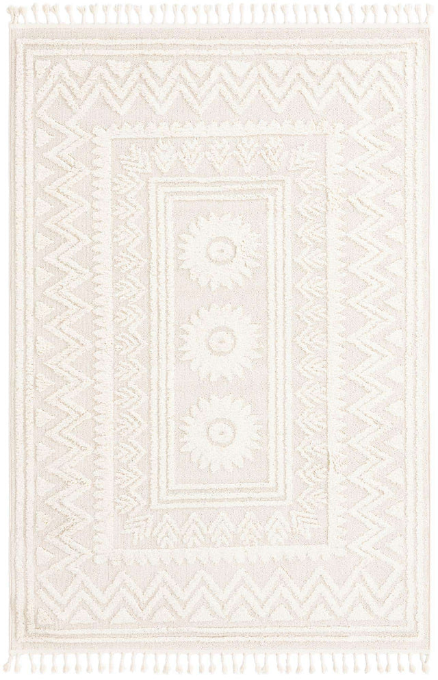 Ivory 7' 1 x 10' Boho Rectangle Area Rug 100% Polyester With Cotton Backing Geometric Modern Boho Bohemian Decor Carpet for Living Rooms Office Dining Kitchen Unique Interior Design for Sale at Rug Engine