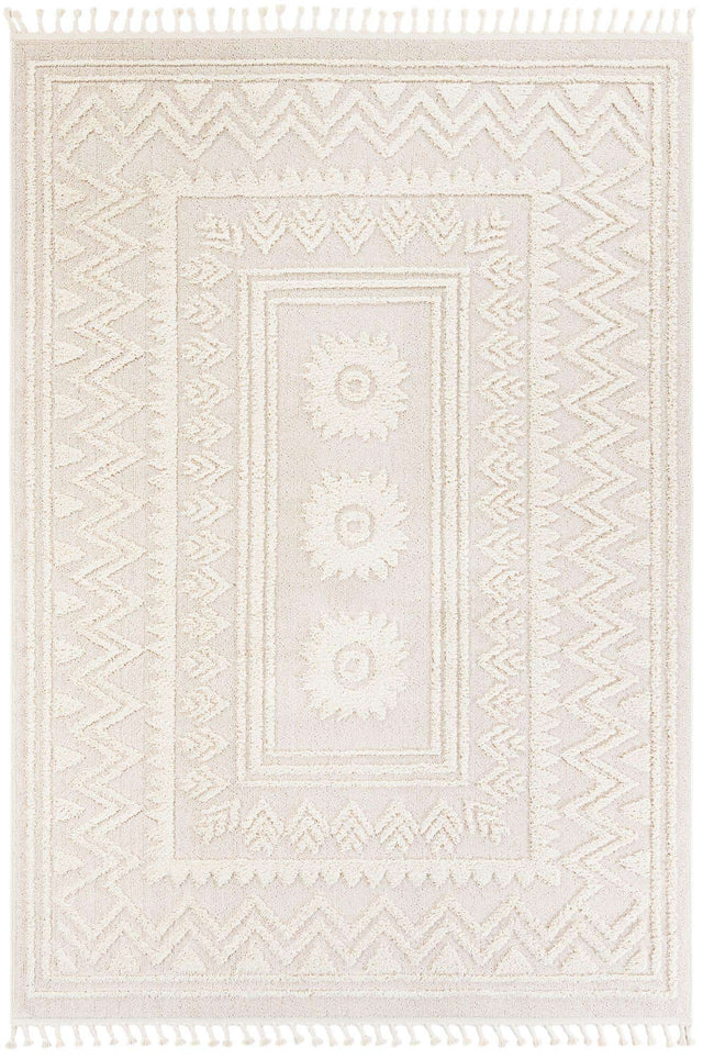 Ivory 7' 10 x 11' Boho Rectangle Area Rug 100% Polyester With Cotton Backing Geometric Modern Boho Bohemian Decor Carpet for Living Rooms Office Dining Kitchen Unique Interior Design for Sale at Rug Engine