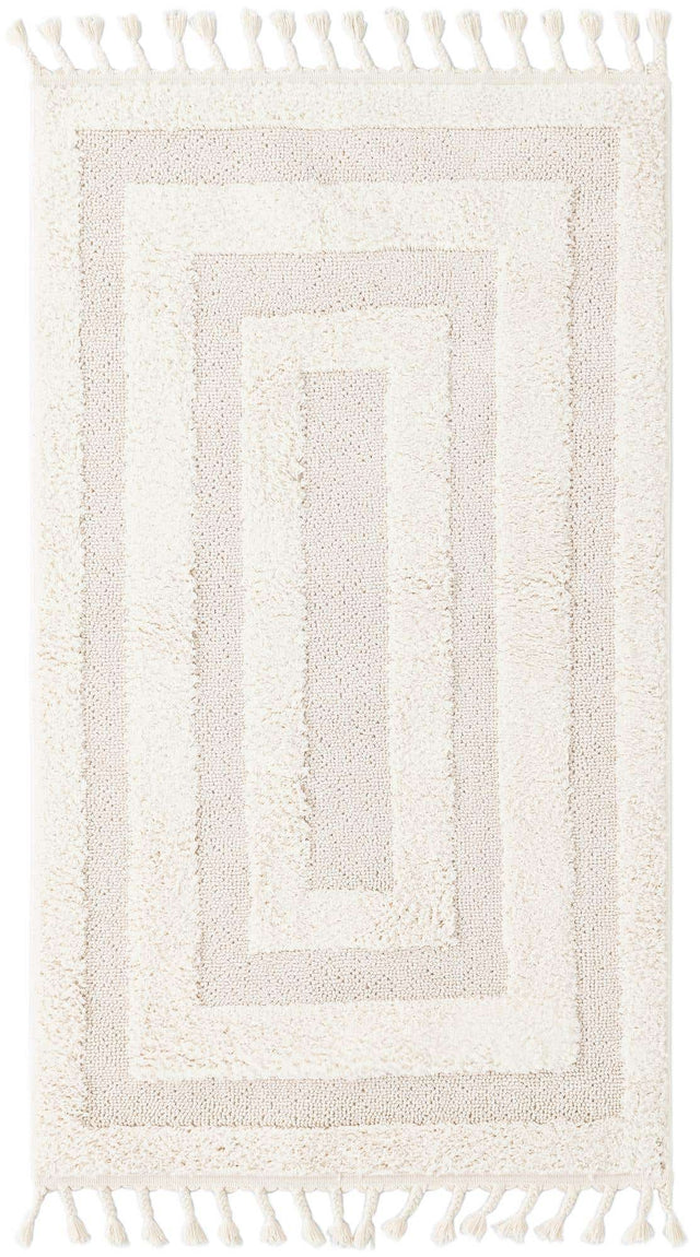 Ivory 3' 3 x 5' 3 Boho Rectangle Area Rug 100% Polyester With Cotton Backing Geometric Modern Boho Bohemian Decor Carpet for Living Rooms Office Dining Kitchen Unique Interior Design for Sale at Rug Engine