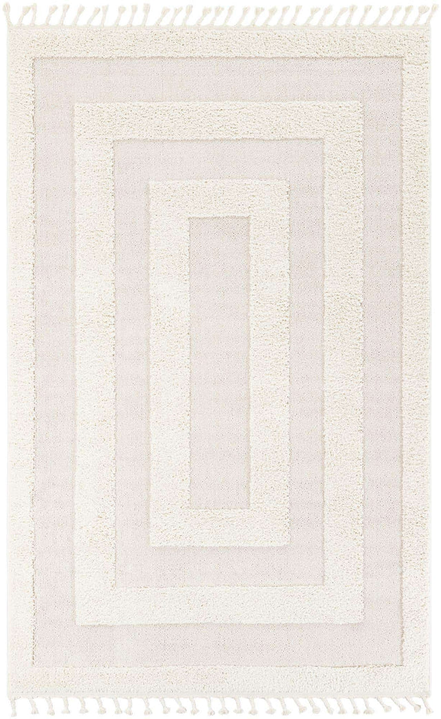 Ivory 6' 1 x 9' Boho Rectangle Area Rug 100% Polyester With Cotton Backing Geometric Modern Boho Bohemian Decor Carpet for Living Rooms Office Dining Kitchen Unique Interior Design for Sale at Rug Engine