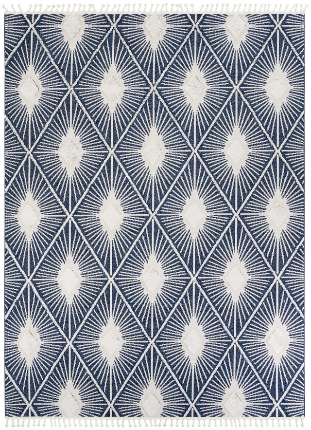 Blue 10' x 13' 1 Boho Rectangle Area Rug 100% Polyester With Cotton Backing Geometric Modern Boho Bohemian Decor Carpet for Living Rooms Office Dining Kitchen Unique Interior Design for Sale at Rug Engine