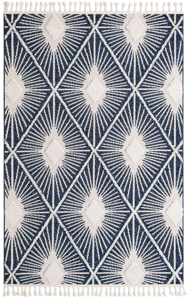 Blue 6' 1 x 9' Boho Rectangle Area Rug 100% Polyester With Cotton Backing Geometric Modern Boho Bohemian Decor Carpet for Living Rooms Office Dining Kitchen Unique Interior Design for Sale at Rug Engine