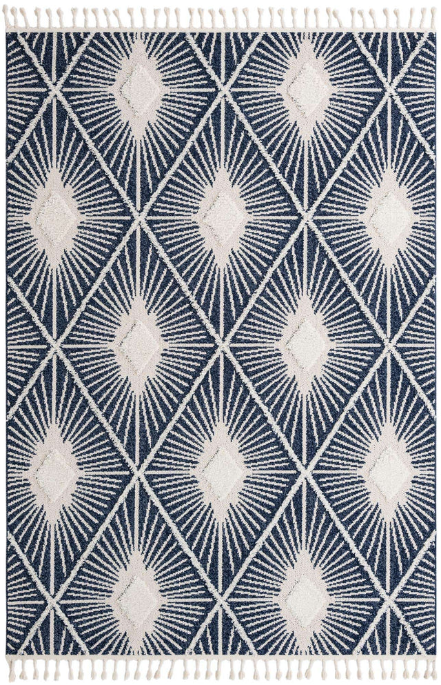 Blue 7' 1 x 10' Boho Rectangle Area Rug 100% Polyester With Cotton Backing Geometric Modern Boho Bohemian Decor Carpet for Living Rooms Office Dining Kitchen Unique Interior Design for Sale at Rug Engine