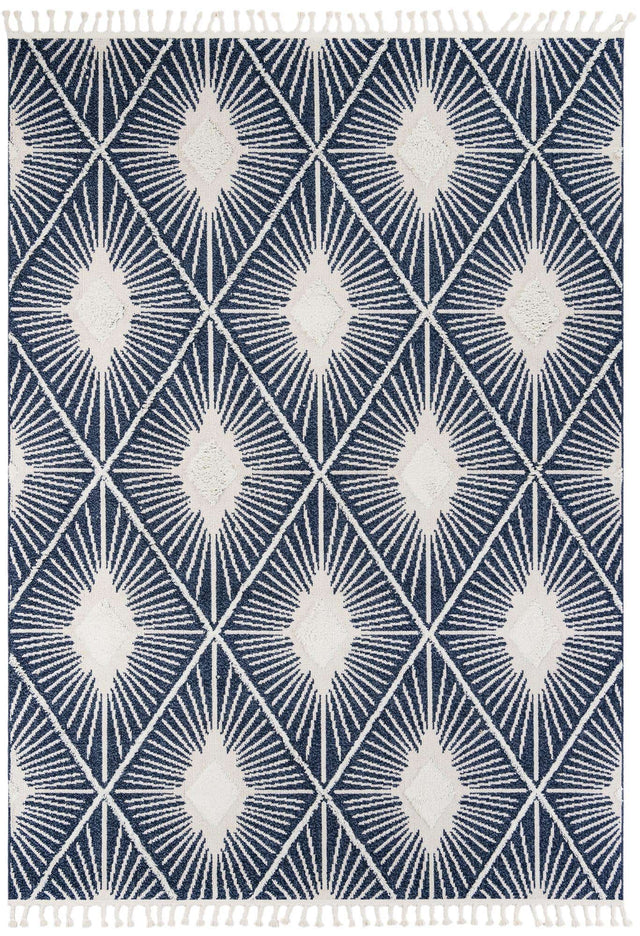 Blue 7' 10 x 11' Boho Rectangle Area Rug 100% Polyester With Cotton Backing Geometric Modern Boho Bohemian Decor Carpet for Living Rooms Office Dining Kitchen Unique Interior Design for Sale at Rug Engine
